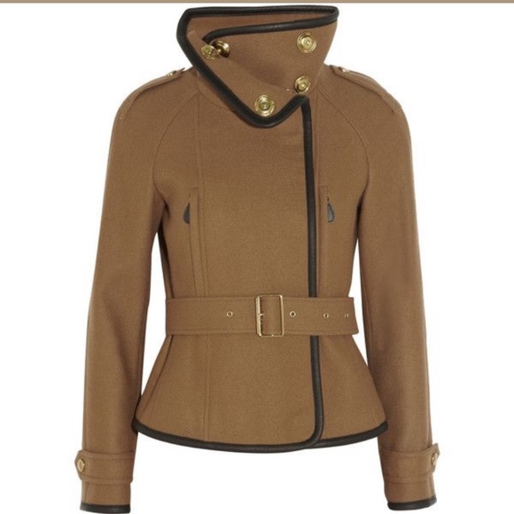 Navy Burberry Brit wool-blend twill bomber jacket, leather trim - Picture 9 of 13